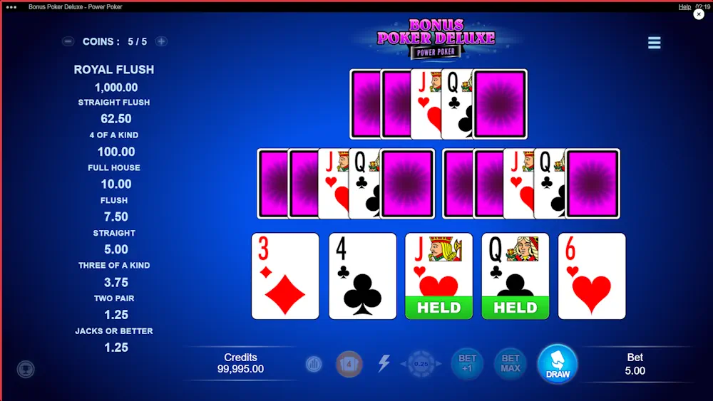 Bonus Poker Video Poker Gameplay Screenshot